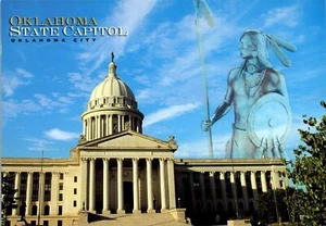 Postcard OK Oklahoma City State Capitol Route 66 Native American  - Picture 1 of 3