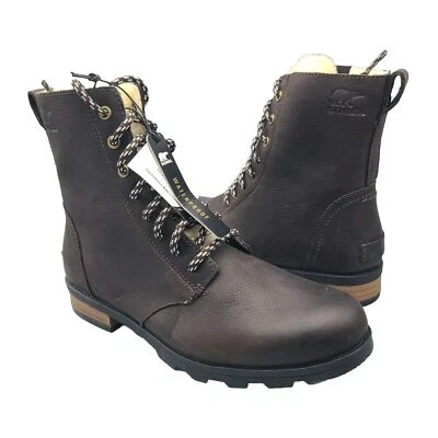 Sorel Botas Emelie Cortas Con Cordones Mujer Marrón Cuero Acogedor Impermeable Talla 8 Nuevo Foto 1 de 4