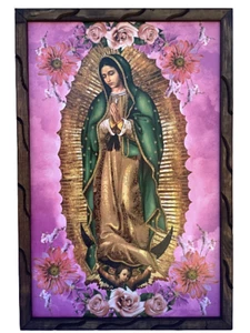 Virgen De Guadalupe Imagen En Cuadro Rústico De Madera 36”x24” Nuestra Señora - Imagen 1 de 2