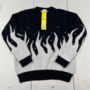 Navy Blue White Clash Flame Knitted Jacquard Sweater Big Kids 11 - 12 Yr - Picture 1 of 5