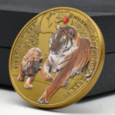 2014 Zambia Animal en Peligro de Extinción Tigre Siberiano Chapado en Oro Medalla Metal Moneda Regalo Foto 1 de 4