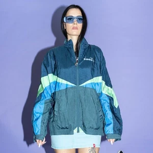 Vintage 90's retro colorblock track jacket in navy & green - Picture 1 of 6