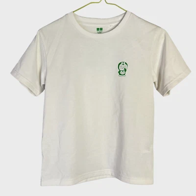 Uniqlo Green Doraemon Sustainability T-shirt Kids 9-10 White Recycled Polyester - Image 1 of 4