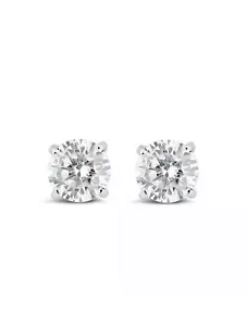 Best Seller- 0.25ct F/SI 100% Natural Round Diamond Stud Earrings, White Gold - Picture 1 of 5