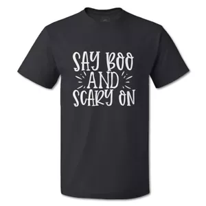 Funny Graphic T Shirts Halloween Say Boo and Scary on Cotton Bats Top - Picture 1 of 24