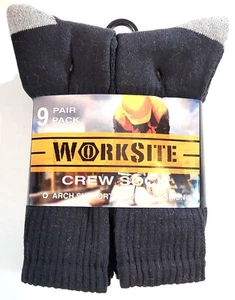 9 - PAIRS WORKSITE CREW SOCKS - ARCH SUPPORT- FULL CUSHION - NEW -FREE SHIPPING - Picture 1 of 4