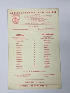 1966/67 ARSENAL RESERVES V GILLINGHAM 29-10-1966 FOOTBALL COMBINATION - Picture 1 of 2