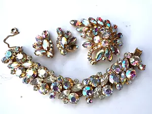 JULIANA D & E AURORA BOREALIS IRRIDESCENT RHINESTONE BRACELET EARRING BROOCH SET - Picture 1 of 7