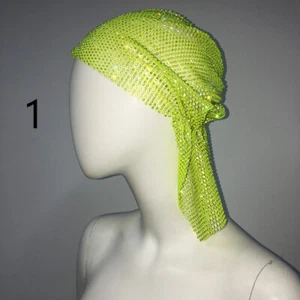 Lady Glitter Rhinestone Crystal Net Headpiece Headscarf Turban Hat Summer Decor - Picture 1 of 25