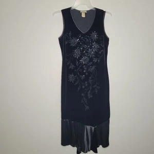 Vintage black velvet whimsigoth prom homecoming floral vamp dress size medium - Picture 1 of 8
