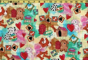 DOGS PUPPY HEARTS 100% Cotton Fabric OOP 2004 Timeless Treas *REMNANT* 17" X 44" - Picture 1 of 3