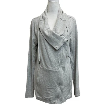 Suéter Lululemon cinza claro costa fácil moto zíper completo jaqueta longa tamanho 6 furo no polegar - Imagem 1 de 4