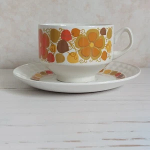 Pontesa The Young Range Cup Saucer Duo Orange Retro 1970s Floral Spain #1 - Picture 1 of 18