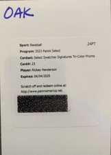 Rickey Henderson 2023 Panini Select Swatches Signatures Tri Color Prizms Auto