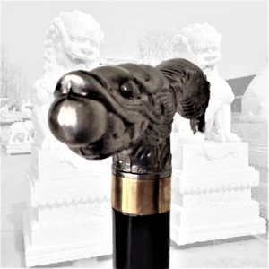 Bastone da passeggio Cane Foo Antico Guardiano Imperiale Cinese Leoni Shishi LARP - Foto 1 di 10