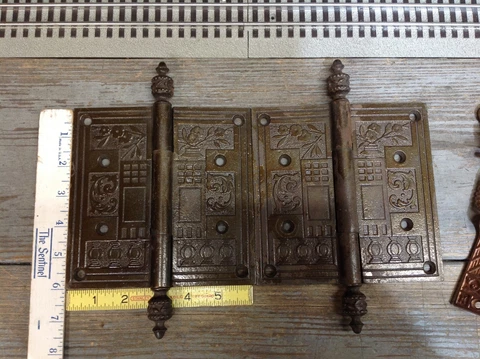 2 HUGE Vintage Victorian Eastlake Style Cast Iron Door Hinges 6"x6" Rare! Cover