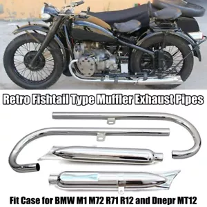 For BMW M72 R71 R12 Dnepr MT12 Retro 750cc 24HP Exhausts Muffler Pipes Fishtail - Picture 1 of 12