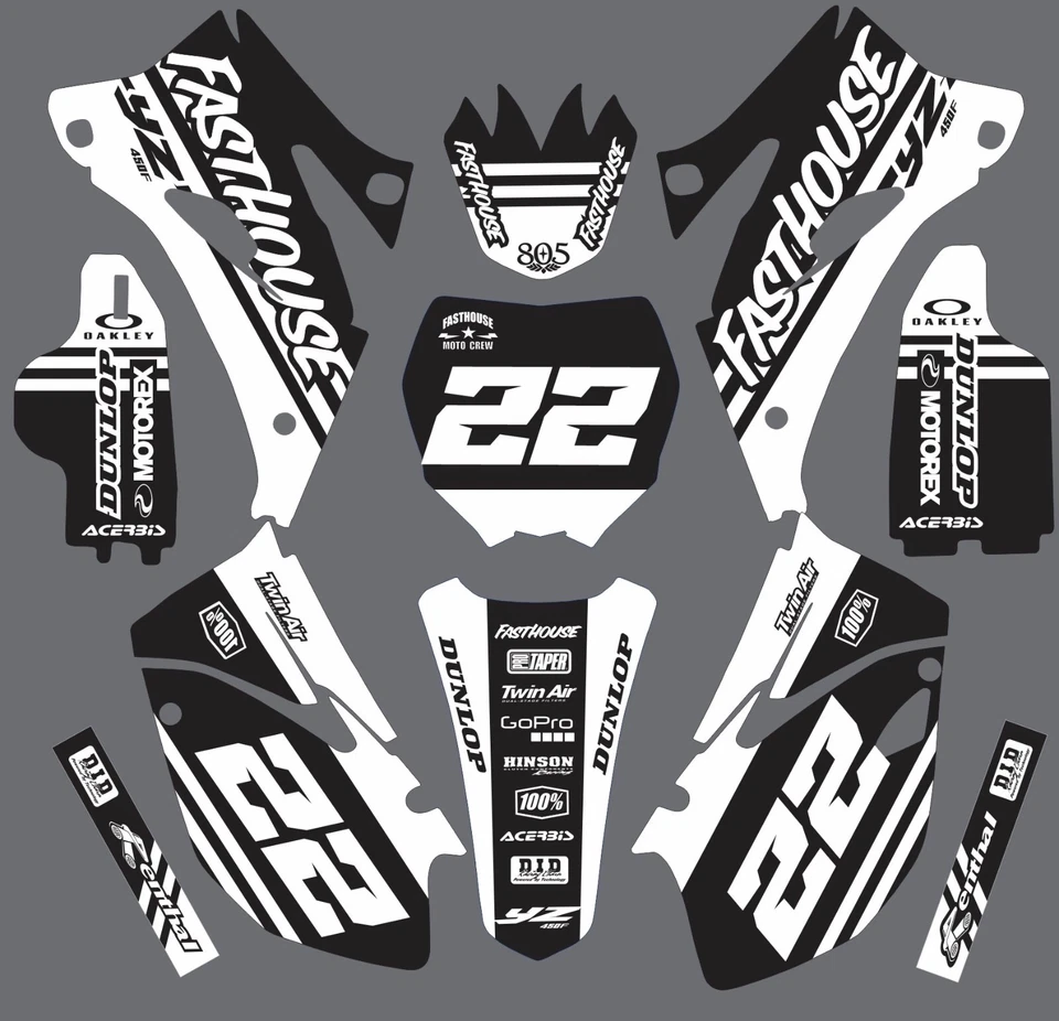 Gráficos para Yamaha YZ 450f YZ450f 2006-2009 calcomanías negro blanco personalizado Foto 1 de 1