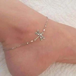 Silver Anklet Dragonfly Faux Pearl Dangle Ankle Bracelet O3 NEW U0P9 - Picture 1 of 7