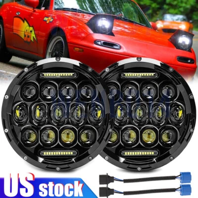 2x 7" Inch LED Headlight High Low Beam DRL Fit For Mazda RX7 MX5 Miata NA - Image 1 of 4