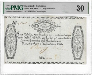 DÄNEMARK 1 RIGSBANKDALER 1815 P:A48 SS (30 PMG) "RIGSBANK" SEHR SELTEN - Bild 1 von 2