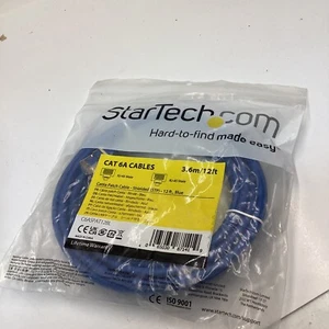 (1) StarTech 12ft Blue Cat6a Shielded Patch Cable Cat6a Ethernet Cable 12 ft Cat - Photo 1/3
