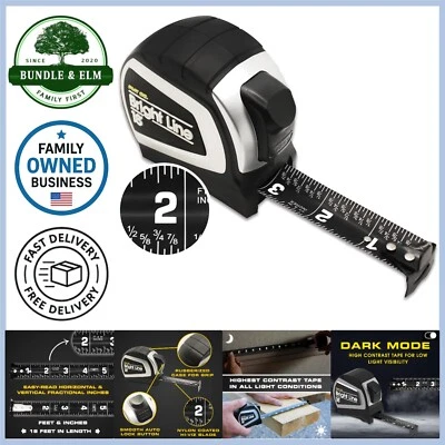 High Contrast Dark Mode Tape Measure 18ft Auto Lock Heavy Duty Rubber - Image 1 of 4