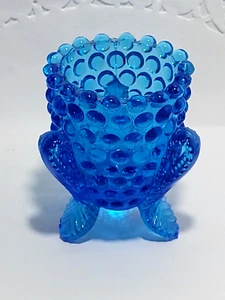 Vintage Indiana Glass ? Blue Hobnail 3 Footed Toothpick Match Holder - Picture 1 of 9