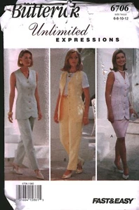 6706 Vintage Butterick Sewing Pattern Misses Fitted Top Skirt Pants 6-12 Easy - Picture 1 of 2
