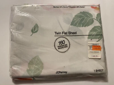 NEW JC Penney Jenny no iron vintage twin flat sheet white with Coral Rose Floral - Image 1 of 4