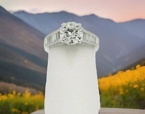 Appraised 14K WG 3.25CTW Diamond Solitaire Baguettes Wedding Engagement Ring - Picture 1 of 6