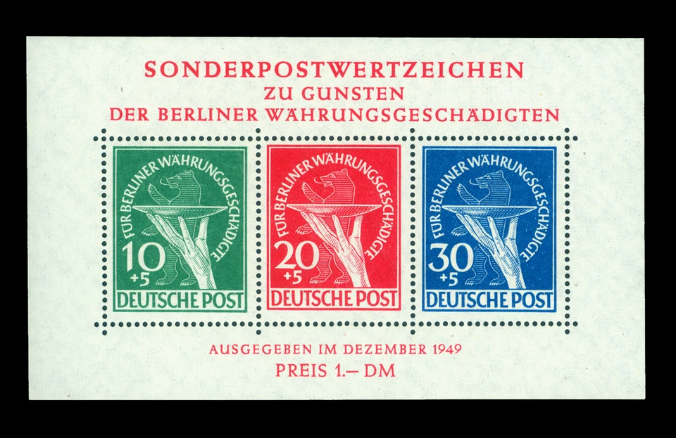 GERMANY 1949 BERLIN  - Victims Block S/S  Scott # 9NB3a (Mi BL1) mint MNH** - Image 1 of 2