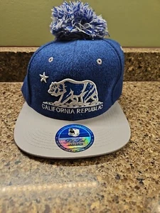 Gorra gorra CALIFORNIA Republic SNAPBACK AZUL GRIS pompón PIT BULL - Imagen 1 de 7