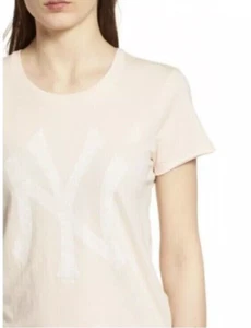 47 BRAND T Shirt L FADED LETTER Crew NY YANKEES Blush Pink Cotton White NWT - Picture 1 of 2