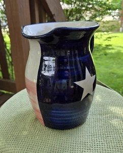 Vintage Marshall Pottery Pottery Stoneware Ceramic Pitcher Texas Flag 7.5" - Picture 1 of 15