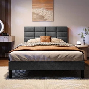 140x200cm Polsterbett Doppelbett mit Leinen Kopfteil Bettgestell mit Lattenrost  - Bild 1 von 14