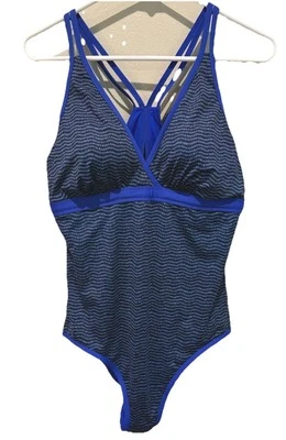 LL Bean Swimsuit Size 12 One Piece Blue Print Tank UPF 50+ Strappy Preppy Summer - Image 1 of 4