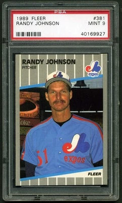 1989 Fleer #381 Randy Johnson Rookie Card RC PSA 9 Mint Montreal Expos Mariners - Image 1 of 2