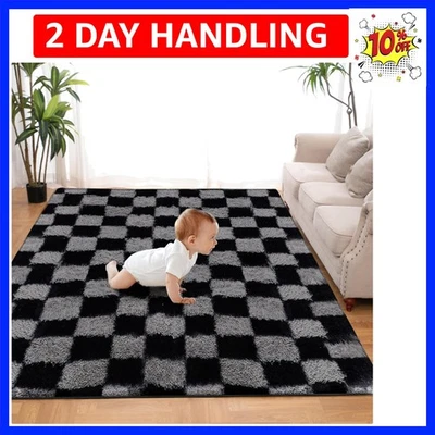 Супермягкий ковер для спальни, 5x7 футов серый и черный небольшой ковер классический мохнатый ковер... - Изображение 1 из 4