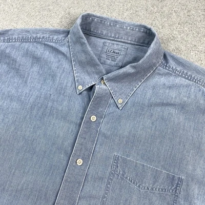 LL Bean Shirt Mens 2XL Chambray Oxford Button Down Cotton Pocket Casual Workwear - Image 1 of 4