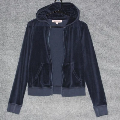 Juicy Couture Blue Velour Zip Up Hoodie Jacket Womens Size M Y2K Girly - Image 1 of 4