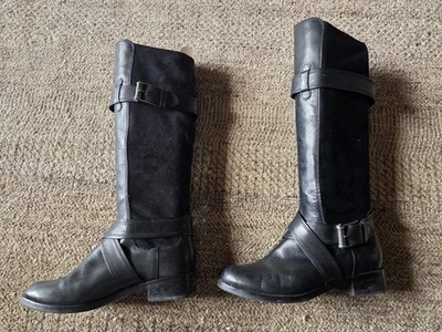 Cole Haan Air Whitley Boots Womens 7B Black Leather Stretch Belted Buckle Tall - Image 1 of 4