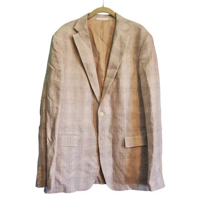 Lauren Ralph Lauren Beige Black Thin Line Plaid Linen Blazer Jacket - Image 1 of 4