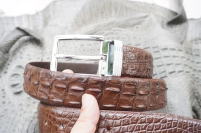 US Stock - Brown Genuine Crocodile Hornback Leather Skin Men's Belt W 1.5" #N71 - Image 1 of 4