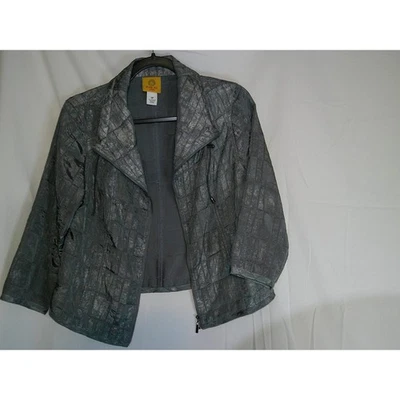 Ruby Rd Petite Women's 10P Gray Moto Jacket 3/4 Sleeve Textured - Image 1 of 3