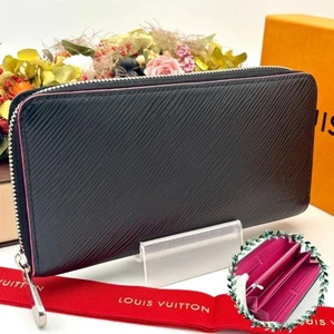 Excellent condition Louis Vuitton Epi Zippy Wallet Black Hot Pink Long Wallet Fr - Picture 1 of 10