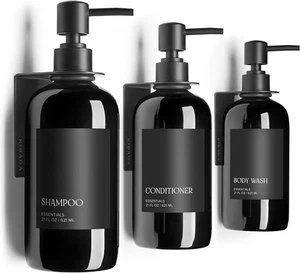 Stylish Shampoo and Conditioner Dispenser Set of 3 for Wall Mount - Black  - Picture 1 of 8