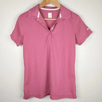 Polo Slazenger para mujer talla mediana que absorbe la humedad manga corta rosa y blanco a rayas Foto 1 de 4