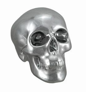 Scratch & Dent Silver Finished Ceramic Human Skull Money Bank - Picture 1 of 5