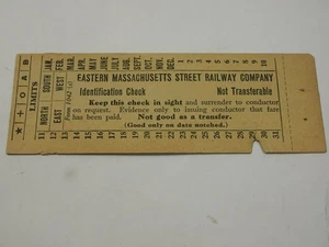 Eastern Massachusetts Street Railray Company Identifikation Check Ticket - Bild 1 von 4